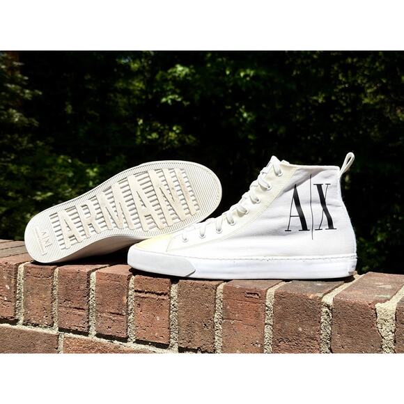 Armani Exchange Men\'s High Top Icon Logo Canvas Sneakers White Size 11 Excellent main image 8